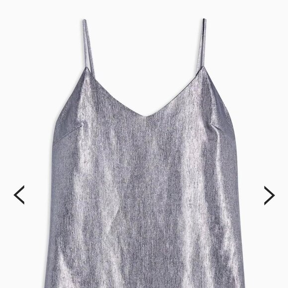 New Topshop Sz 4 Silver Metallic Mini Slip Dress - Picture 3 of 9